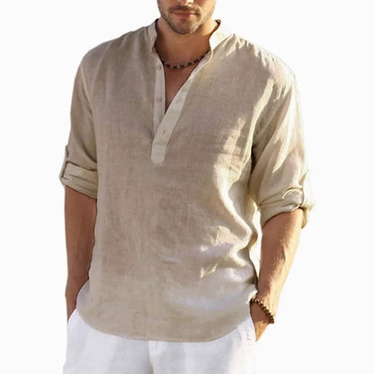 New Men'S Linen Long Sleeve T-Shirt Solid Color Loose Spring T-Shirt Long Sleeve Cotton Linen Shirt plus Size Shirts Men