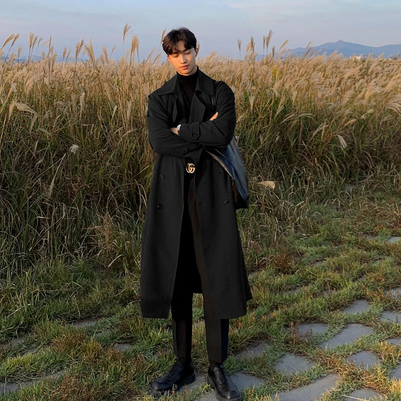 Trench Coat Brand New Spring Trench Korean Men'S Fashion Overcoat Male Long Windbreaker Streetwear Men Coat Outer Wear Clothing