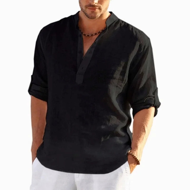 New Men'S Linen Long Sleeve T-Shirt Solid Color Loose Spring T-Shirt Long Sleeve Cotton Linen Shirt plus Size Shirts Men