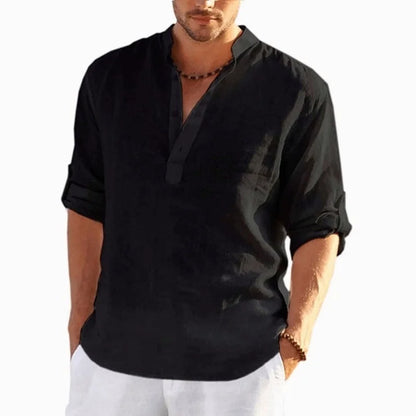 New Men'S Linen Long Sleeve T-Shirt Solid Color Loose Spring T-Shirt Long Sleeve Cotton Linen Shirt plus Size Shirts Men