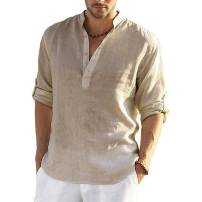 New Men'S Linen Long Sleeve T-Shirt Solid Color Loose Spring T-Shirt Long Sleeve Cotton Linen Shirt plus Size Shirts Men