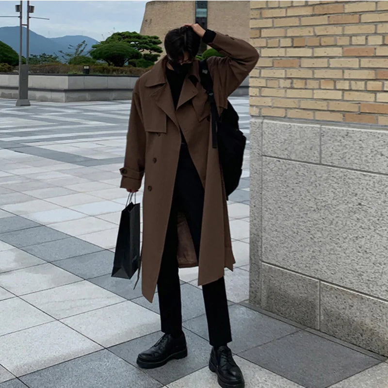 Trench Coat Brand New Spring Trench Korean Men'S Fashion Overcoat Male Long Windbreaker Streetwear Men Coat Outer Wear Clothing