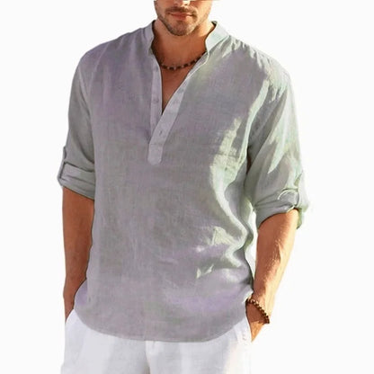 New Men'S Linen Long Sleeve T-Shirt Solid Color Loose Spring T-Shirt Long Sleeve Cotton Linen Shirt plus Size Shirts Men